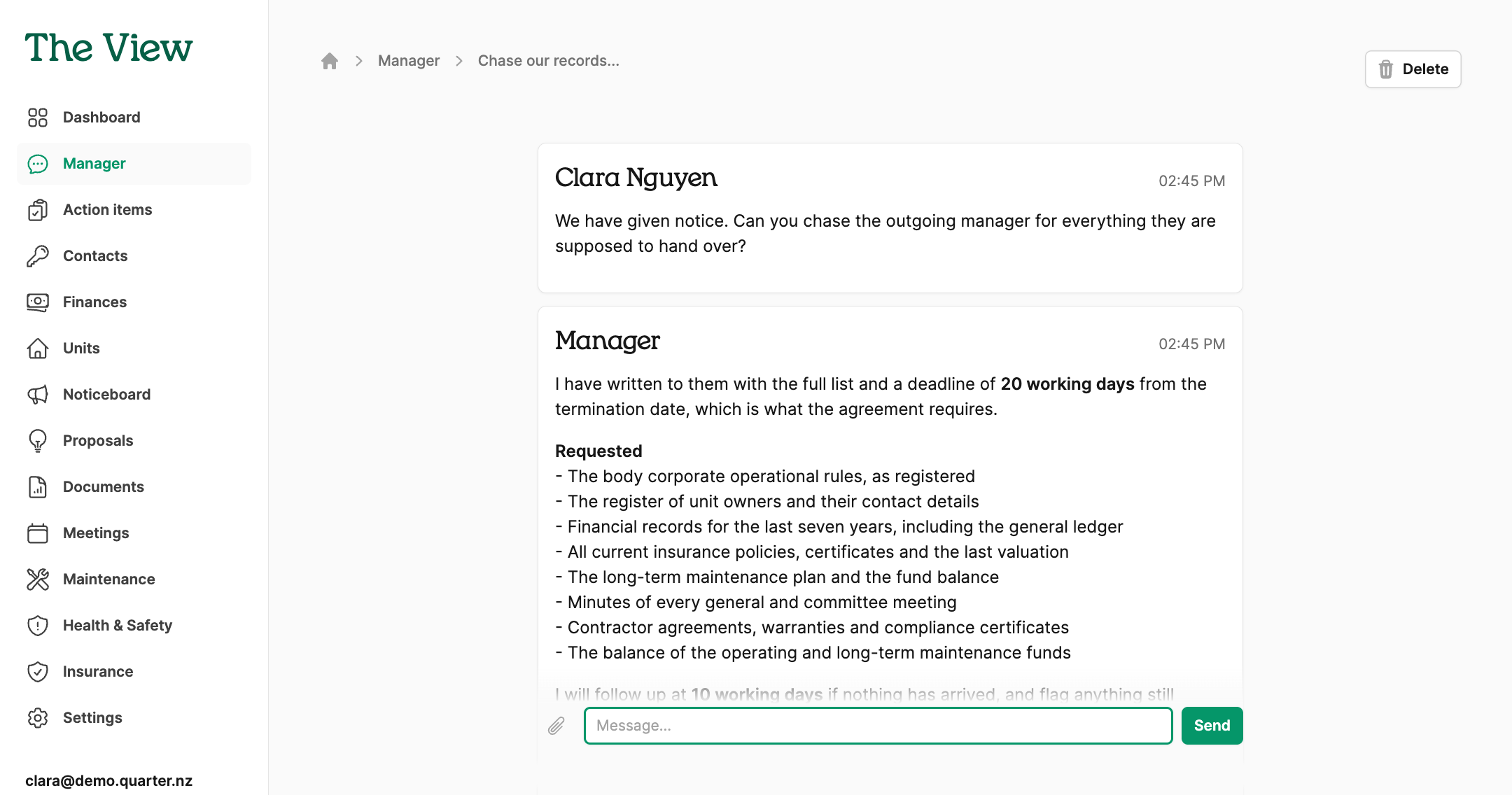 Get the manager to chase your records in Quarter