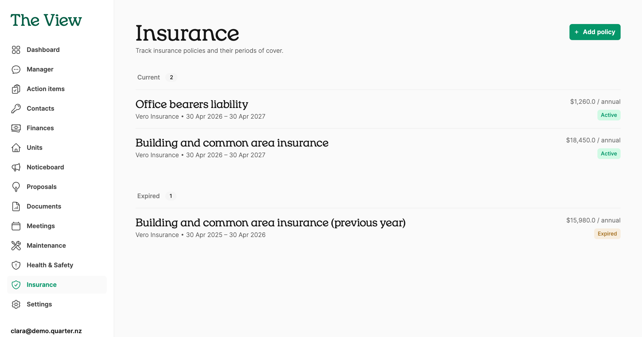 Confirm the sum insured and when it was calculated in Quarter
