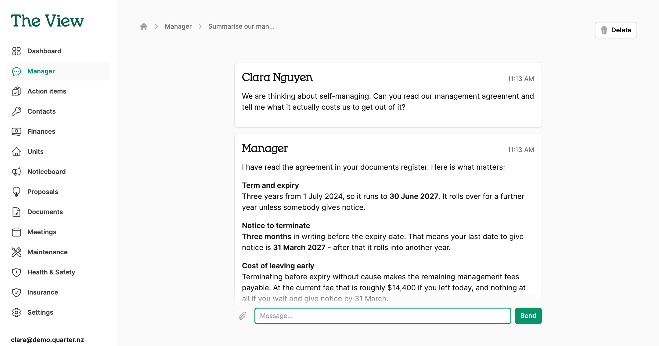 Read the management contract before scheduling anything in Quarter